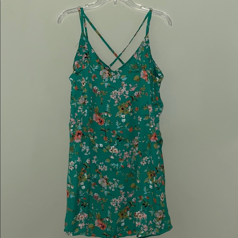Green flora print dress